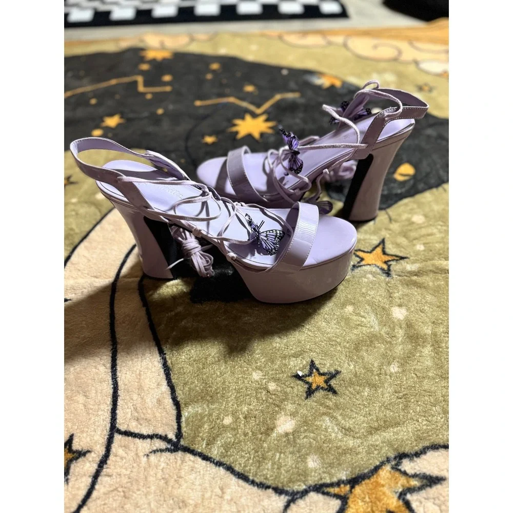 Sugarthrills Platform Heels Purple Butterfly‎ Tie Up Strappy High Heel